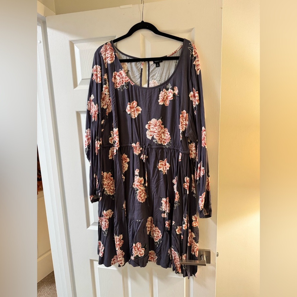 Torrid Pink and Purple Bishop Sleeve Sundress
